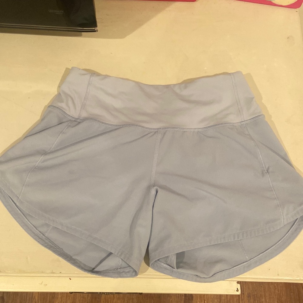 Blue Linen Speed Up Mid-Rise Lined Short 4"